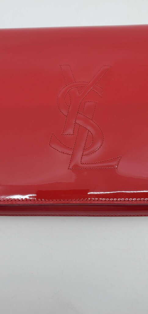 YSL Patent Monogram Large Belle De Jour Clutch in Red