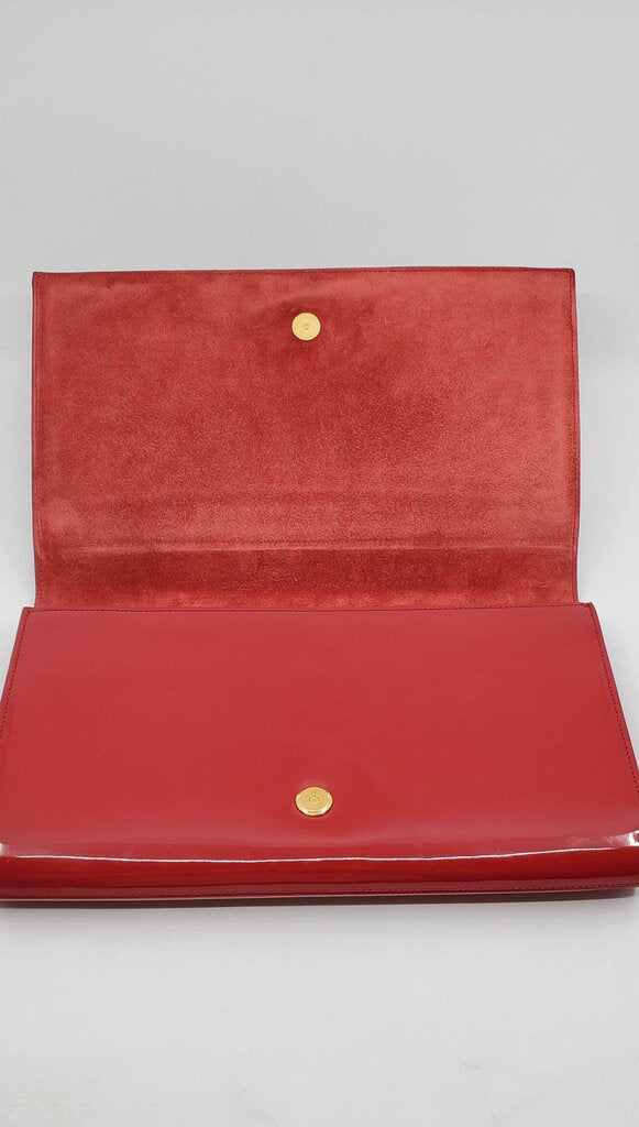 YSL Patent Monogram Large Belle De Jour Clutch in Red