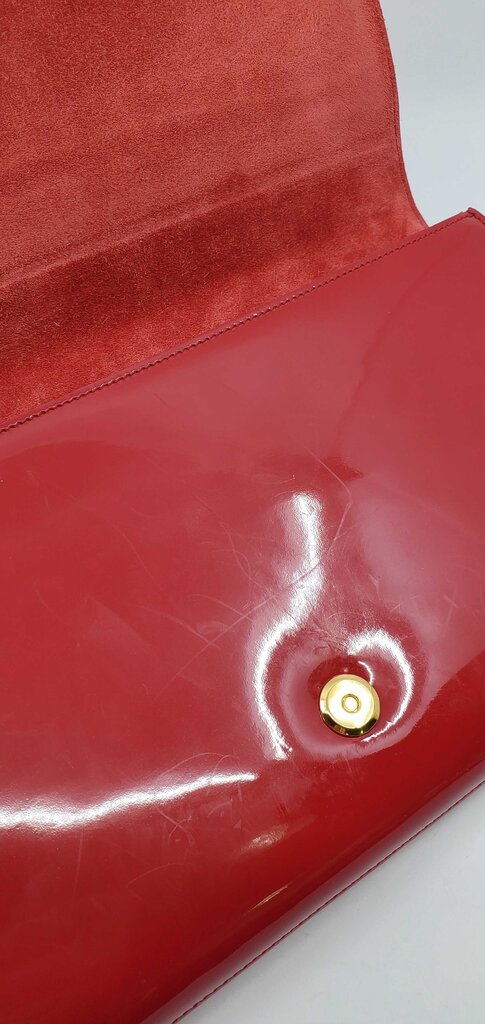 YSL Patent Monogram Large Belle De Jour Clutch in Red