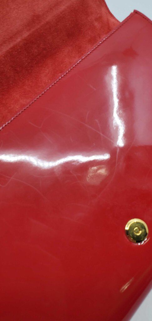 YSL Patent Monogram Large Belle De Jour Clutch in Red