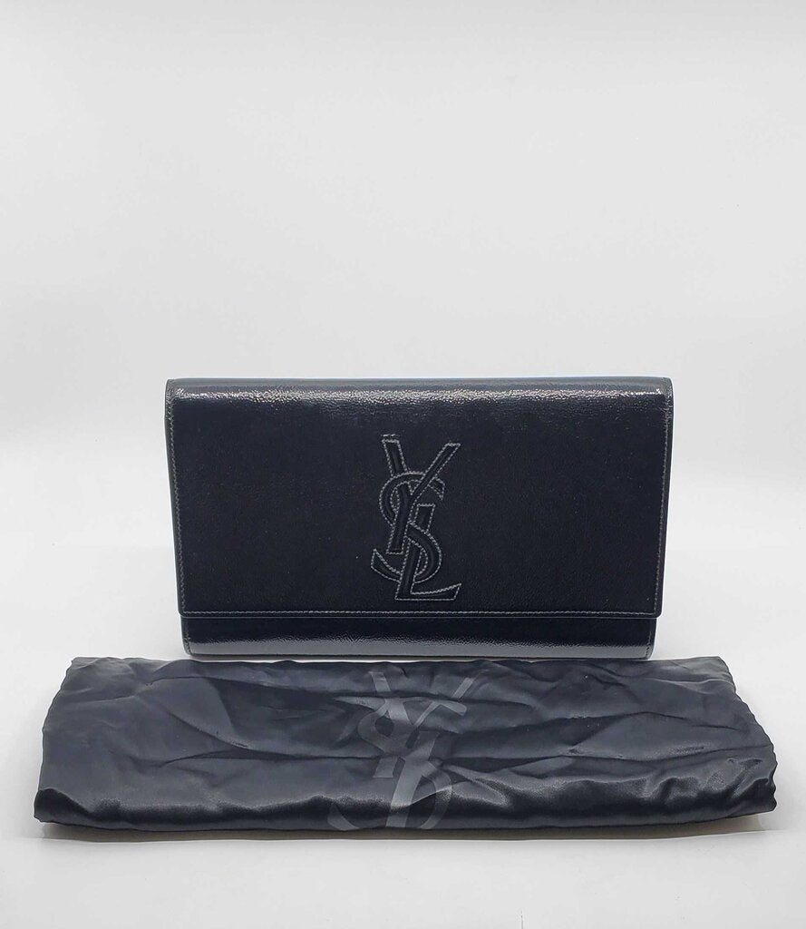 YSL Textured Patent Monogram Large Belle De Jour black
