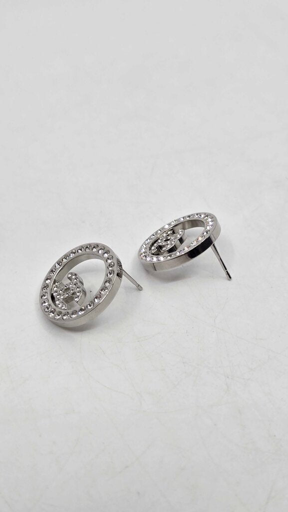 CHANEL 2020 CRYSTAL CC ROUND EARRINGS