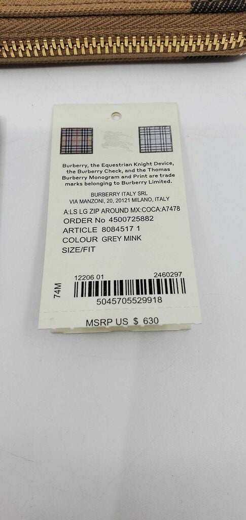 Burberry check zip around wallet