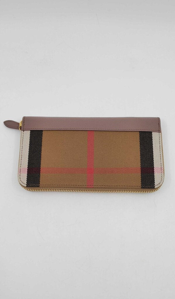 Burberry check zip around wallet