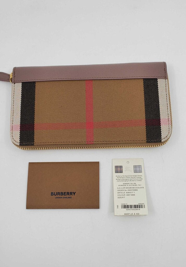 Burberry check zip around wallet