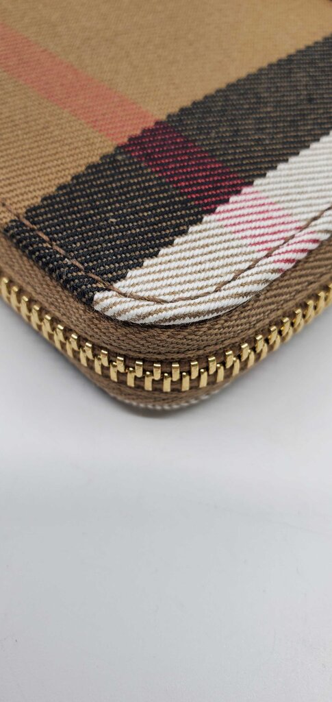 Burberry check zip around wallet