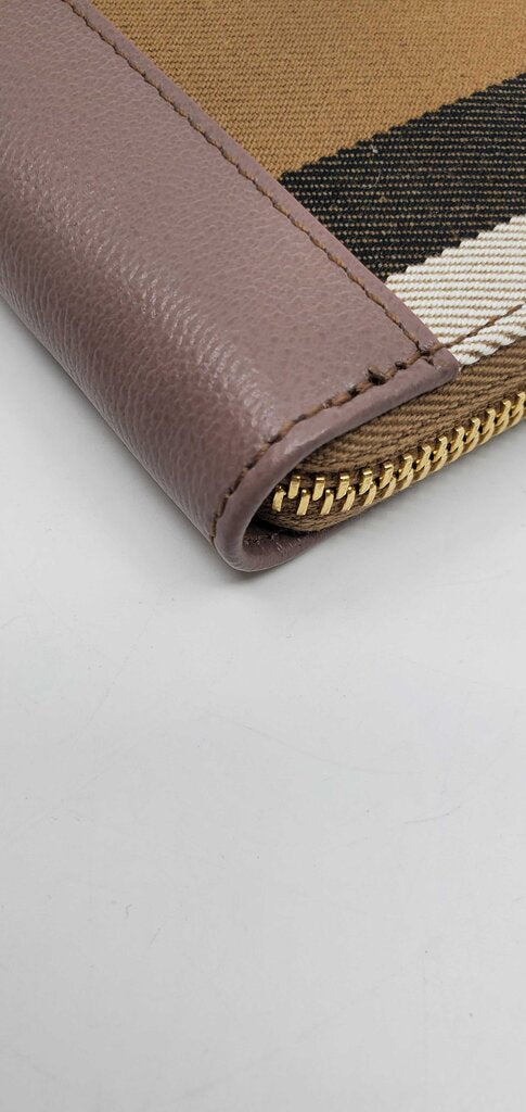 Burberry check zip around wallet