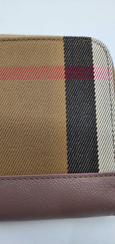 Burberry check zip around wallet