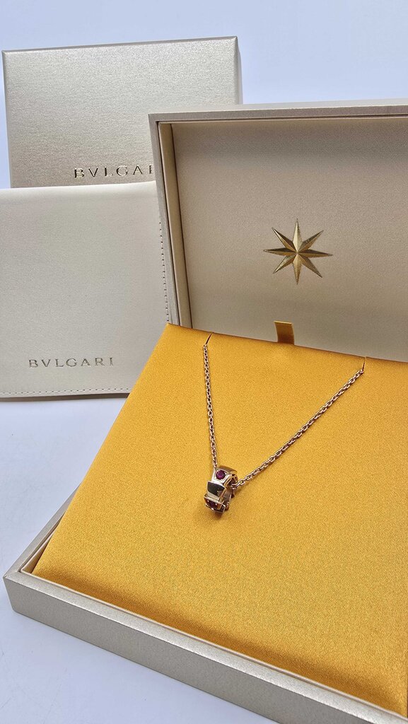 Bulgari Serpenti Viper Pendant Necklace 18K Rose Gold with Rubies
