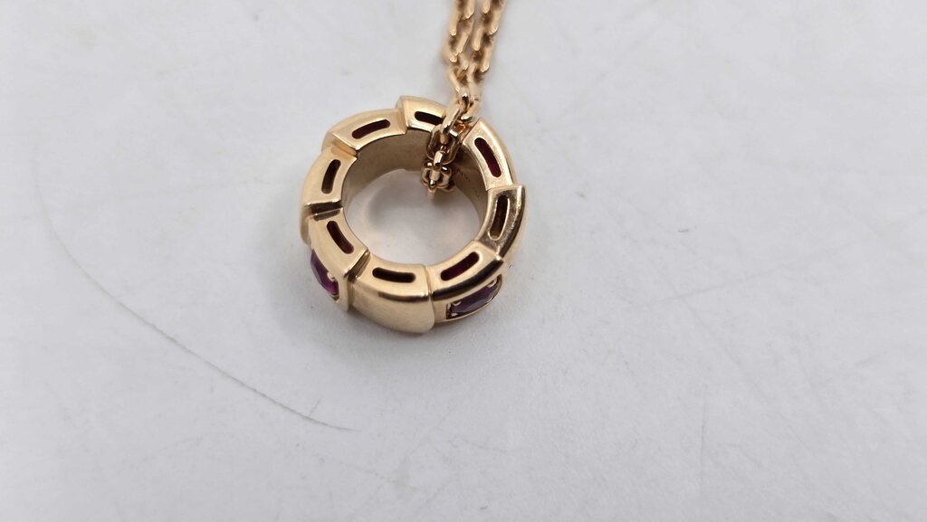 Bulgari Serpenti Viper Pendant Necklace 18K Rose Gold with Rubies