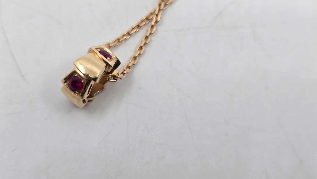 Bulgari Serpenti Viper Pendant Necklace 18K Rose Gold with Rubies