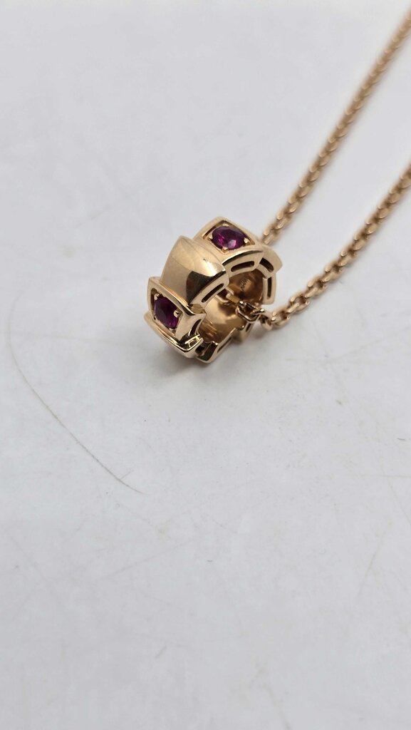 Bulgari Serpenti Viper Pendant Necklace 18K Rose Gold with Rubies