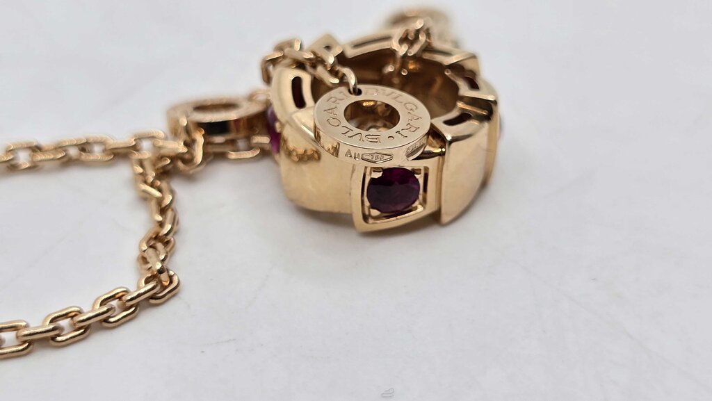 Bulgari Serpenti Viper Pendant Necklace 18K Rose Gold with Rubies