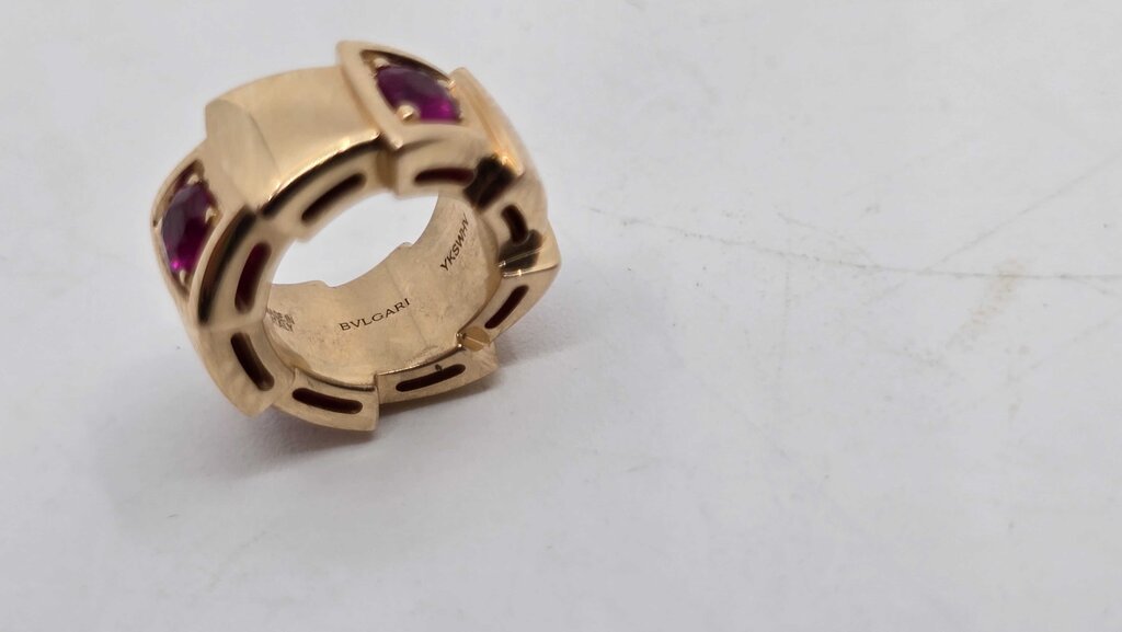 Bulgari Serpenti Viper Pendant Necklace 18K Rose Gold with Rubies