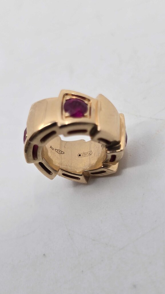 Bulgari Serpenti Viper Pendant Necklace 18K Rose Gold with Rubies