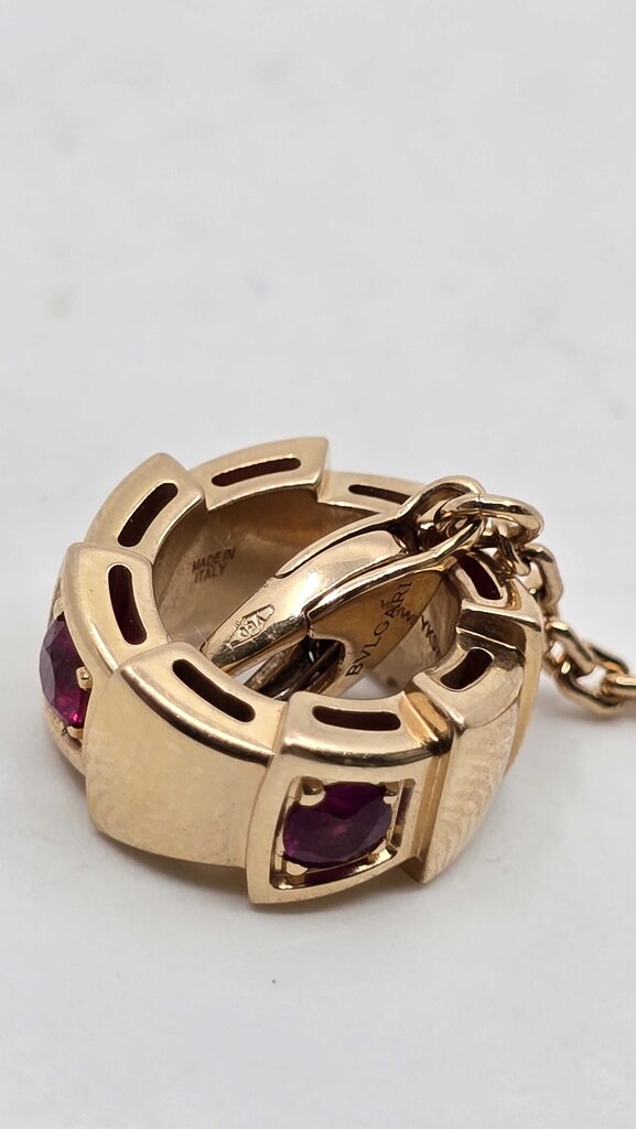 Bulgari Serpenti Viper Pendant Necklace 18K Rose Gold with Rubies