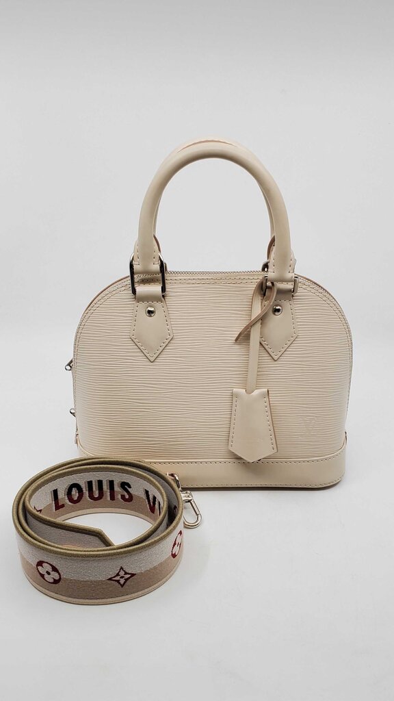 Louis Vuitton Alma BB in Quartz White Epi Leather and jacquard Strap