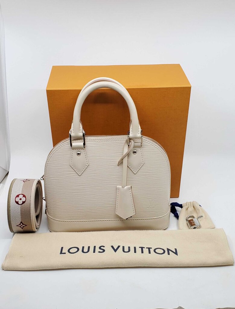 Louis Vuitton Alma BB in Quartz White Epi Leather and jacquard Strap