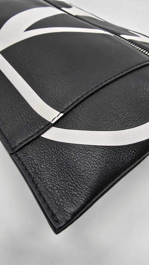 Valentino Black Calfskin Leather V logo Messenger Pouch