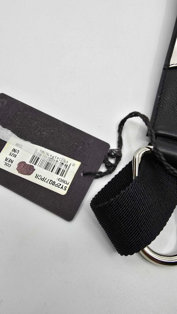 Valentino Black Calfskin Leather V logo Messenger Pouch