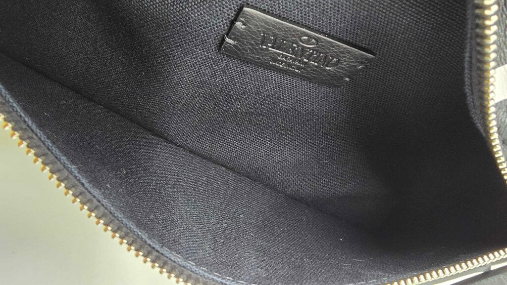 Valentino Black Calfskin Leather V logo Messenger Pouch