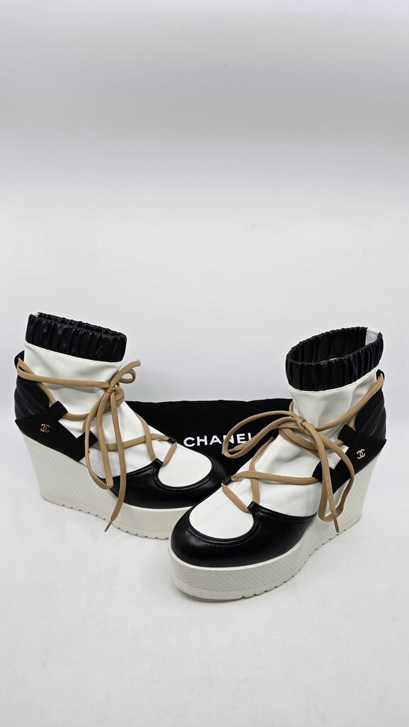 Chanel 2019 Fabric Lambskin Calfskin Runway Wedge Platform Boots