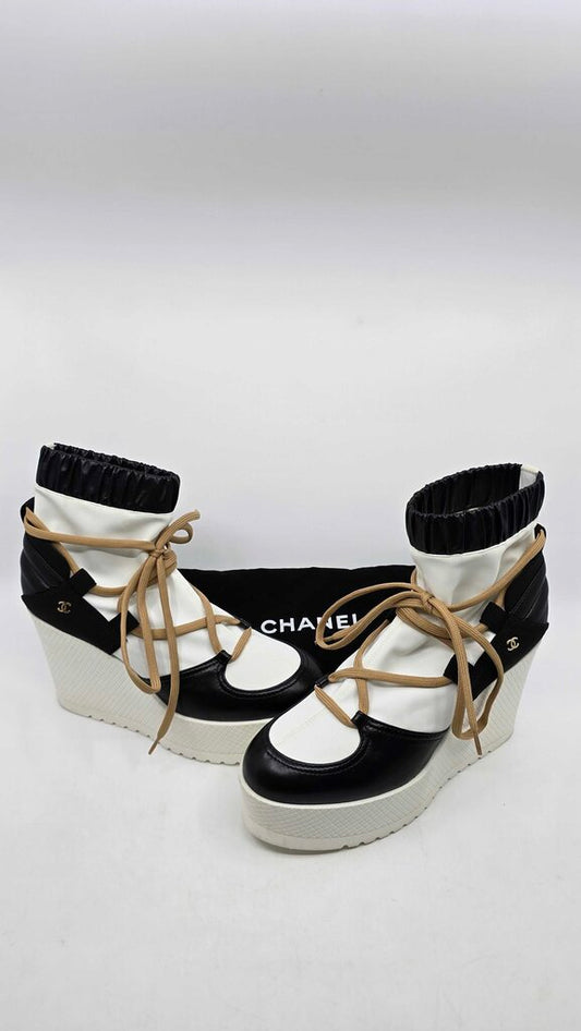Chanel 2019 Fabric Lambskin Calfskin Runway Wedge Platform Boots