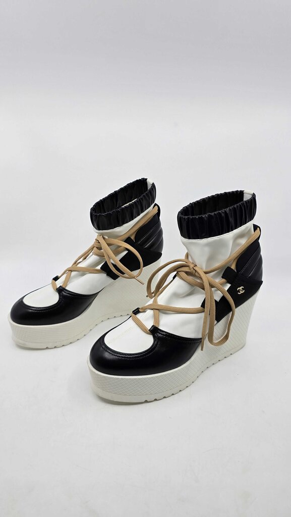 Chanel 2019 Fabric Lambskin Calfskin Runway Wedge Platform Boots