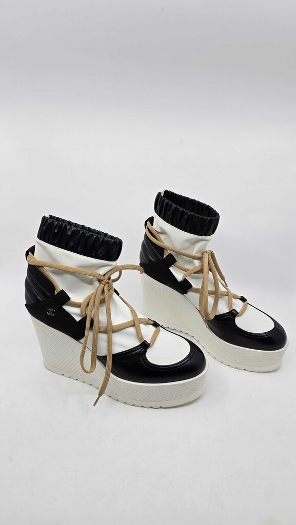 Chanel 2019 Fabric Lambskin Calfskin Runway Wedge Platform Boots