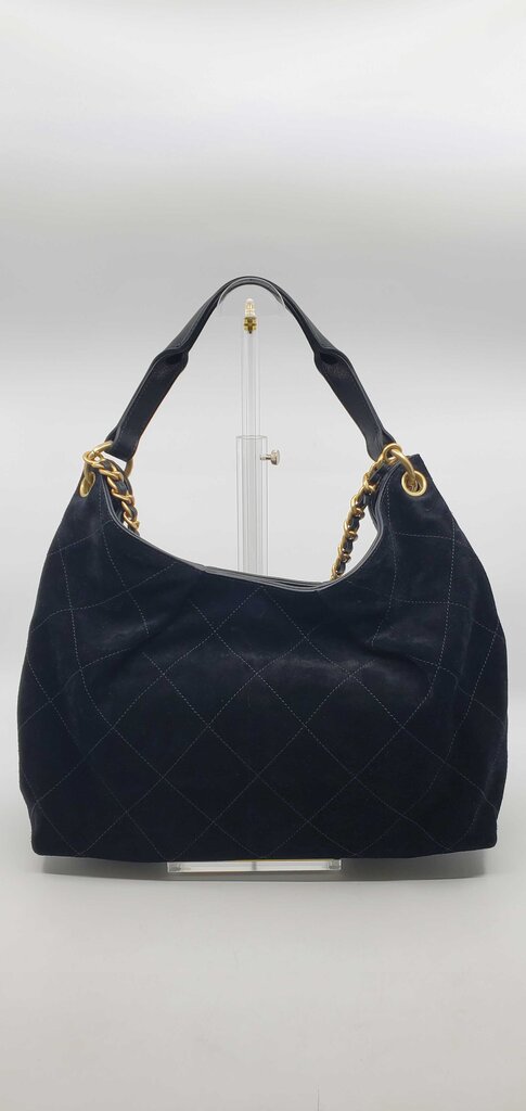 Chanel 2026 Maxi Hobo Bag in black suede with antique gold hardware