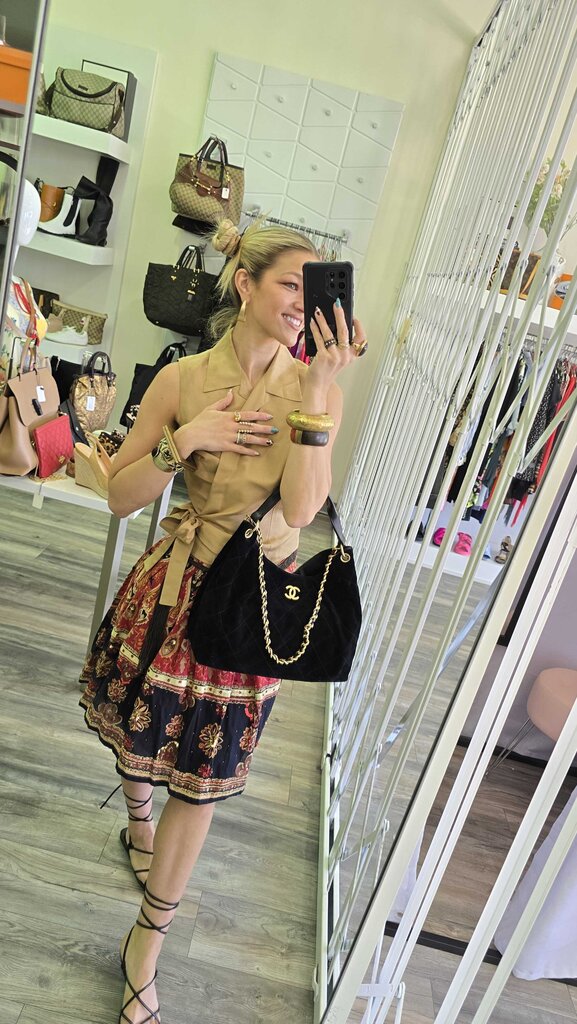 Chanel 2026 Maxi Hobo Bag in black suede with antique gold hardware