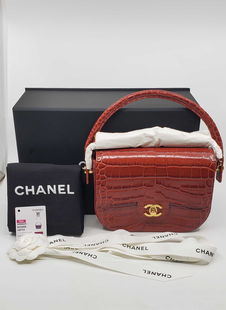 Chanel 2026 Calfskin Crocodile Embossed Turn Around Mini Flap
