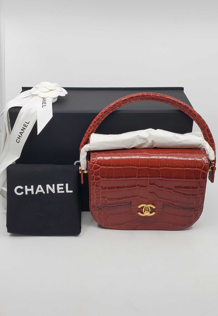 Chanel 2026 Calfskin Crocodile Embossed Turn Around Mini Flap