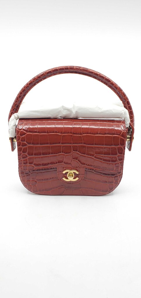Chanel 2026 Calfskin Crocodile Embossed Turn Around Mini Flap