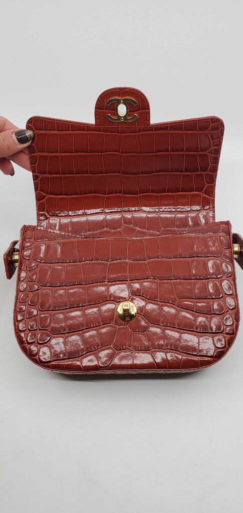Chanel 2026 Calfskin Crocodile Embossed Turn Around Mini Flap