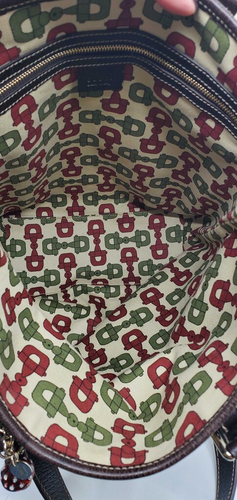 Gucci Beige/Brown GG Canvas tote bag featuring mushroom embroidery and a mushroom charm