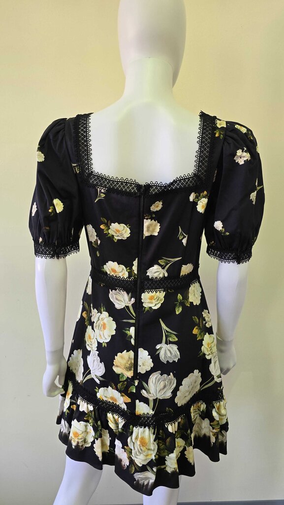 Alice + Olivia "Wylie" black floral mini dress