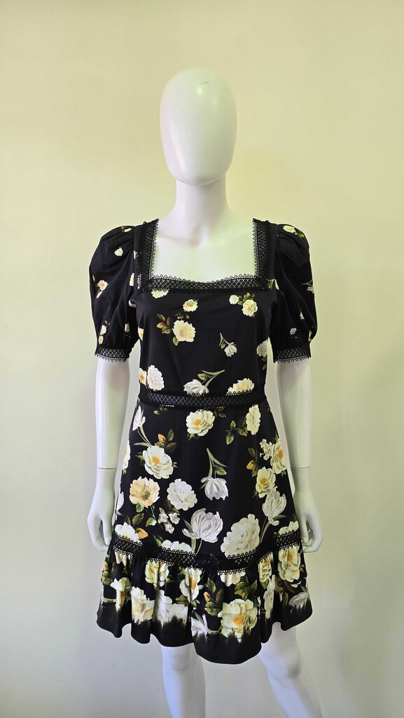 Alice + Olivia "Wylie" black floral mini dress