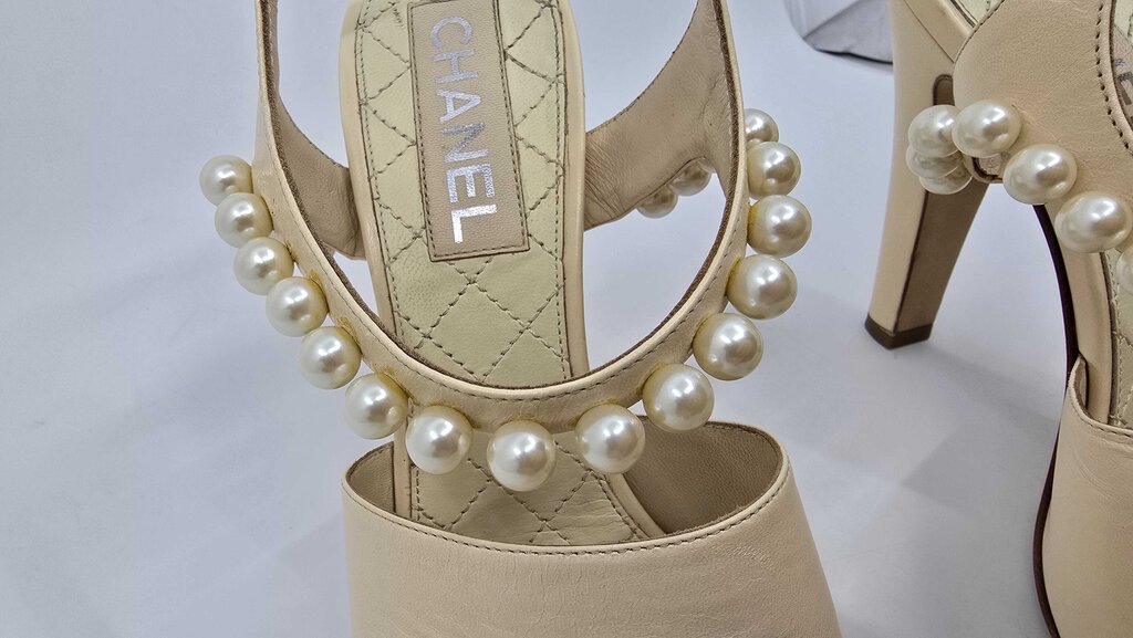 Chanel Pearl Accent Slingback Heels
