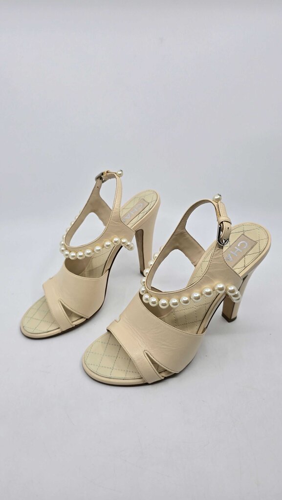 Chanel Pearl Accent Slingback Heels