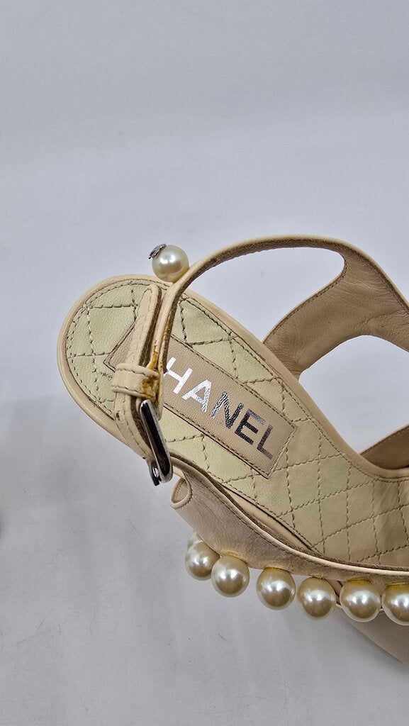 Chanel Pearl Accent Slingback Heels