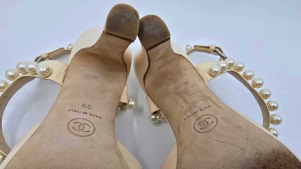 Chanel Pearl Accent Slingback Heels