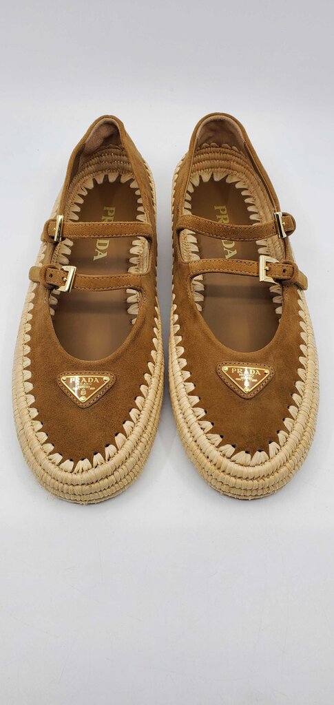Prada Raffia Double strap Mary Jane Flats