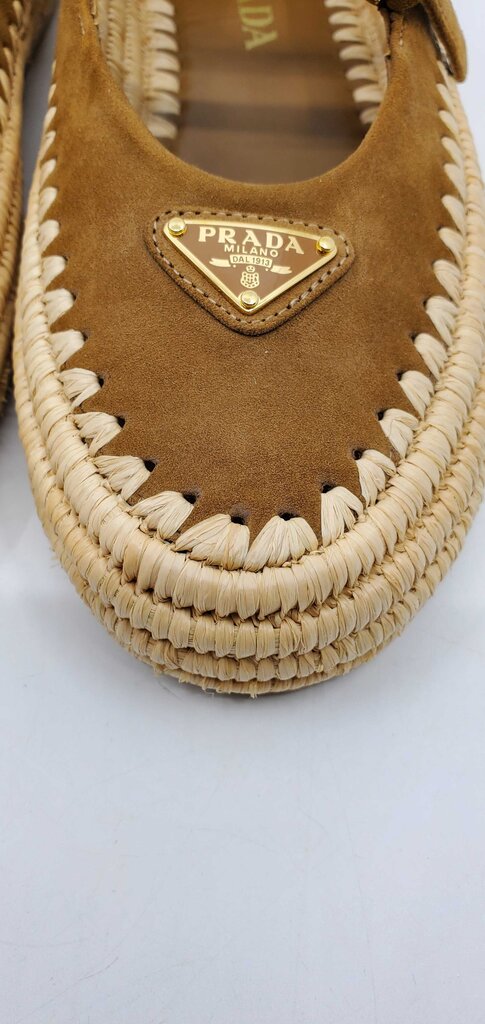 Prada Raffia Double strap Mary Jane Flats