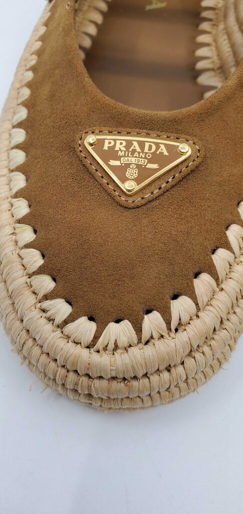 Prada Raffia Double strap Mary Jane Flats