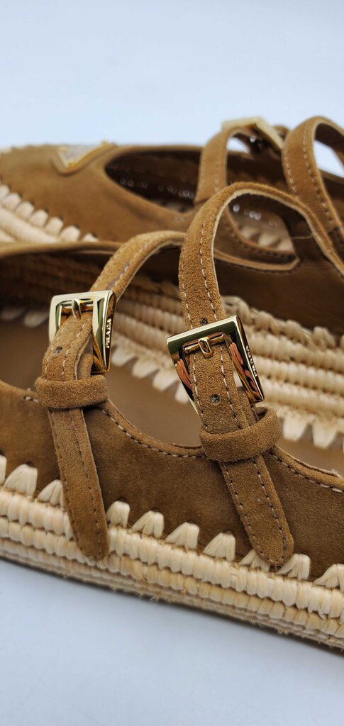 Prada Raffia Double strap Mary Jane Flats