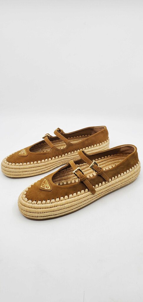 Prada Raffia Double strap Mary Jane Flats