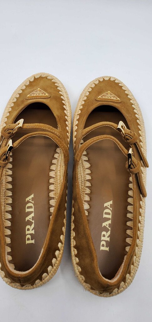 Prada Raffia Double strap Mary Jane Flats