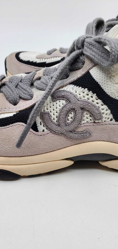 Chanel CC low top suede and knit mesh sneakers