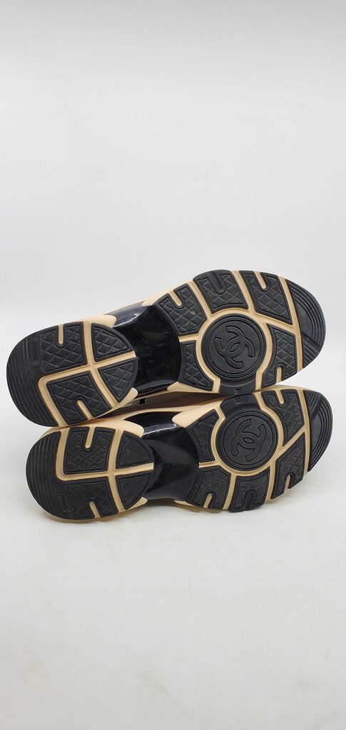 Chanel CC low top suede and knit mesh sneakers